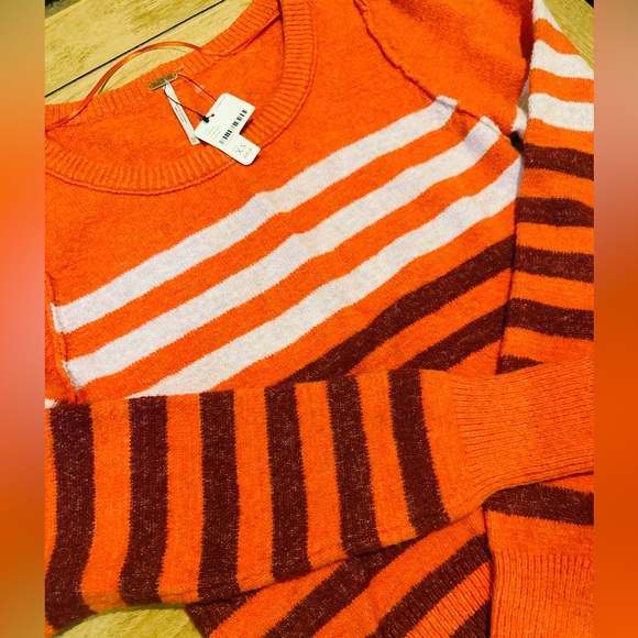 Free People Orange Striped Knit Sweater - Size XS/TP - Picture 5 of 6